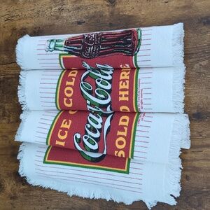 Set Of 4 Coca-Cola Ice Cold Cotton Fringed Ends Placemats Vintage New 1990